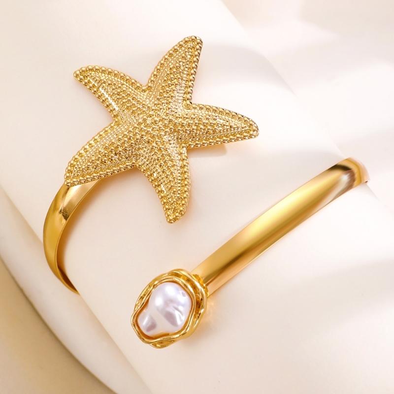 Adjustable Bracelet Starfish Pearls Bangle For Women Elegant Upper Arm Wristband Jewelry Piece Lightweight Alloy Design