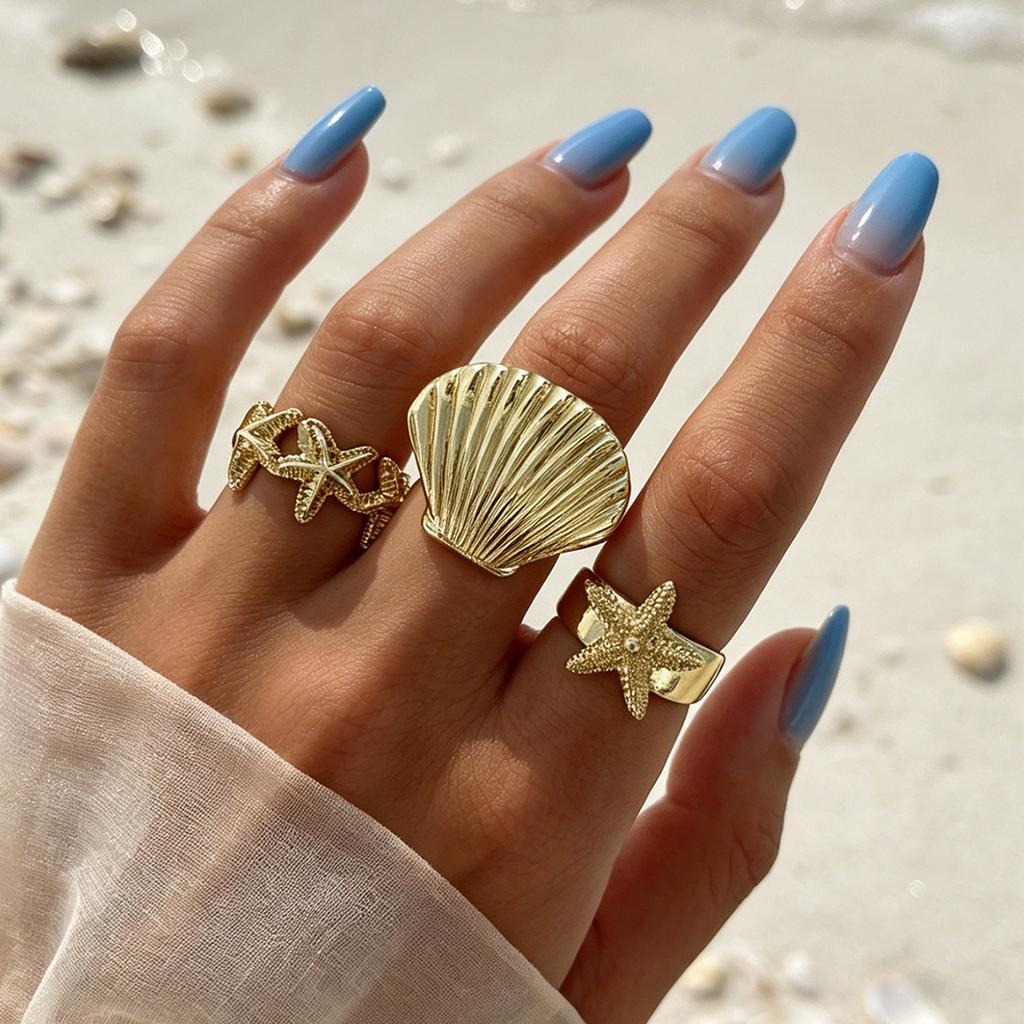 DIEZI 7pcs/set Summer Ocean Style Tortoise Finger Rings For Women Men Vintage Gold Color Starfish Knuckle Joint Ring Jewelry