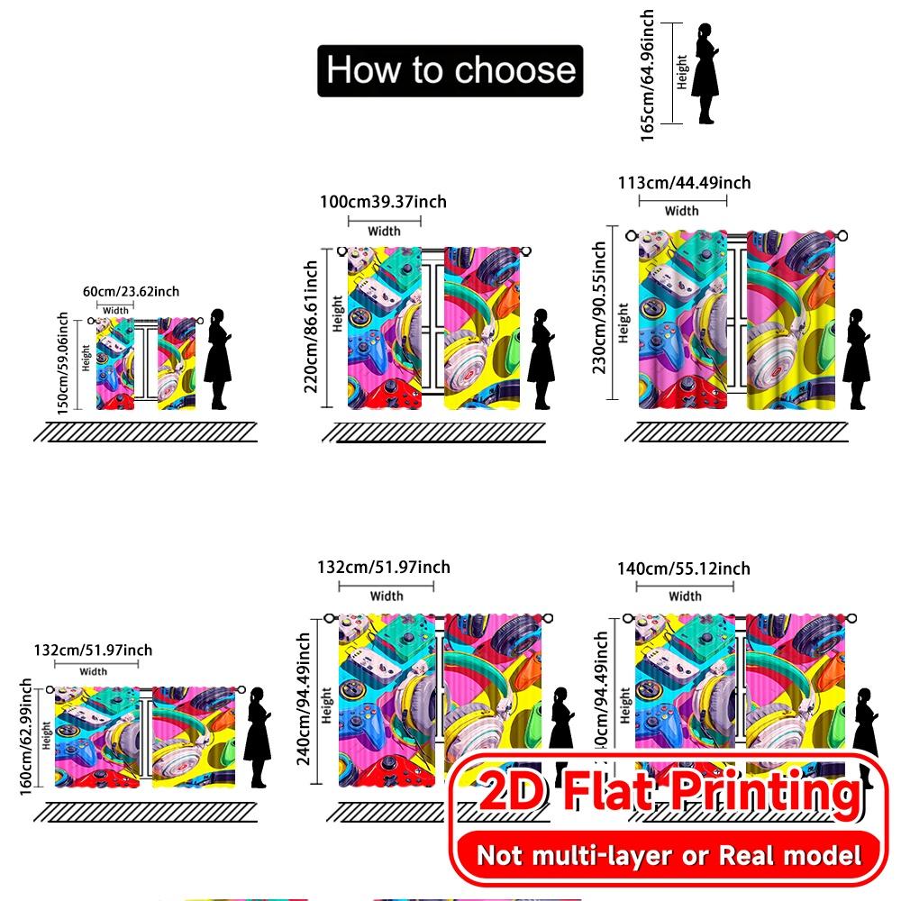 2D Flat Printing  2pcs NeonGamerSetup Minimalist Chic Curtains Versatile Durable Polyester Curtains Versatile All Perfect for
