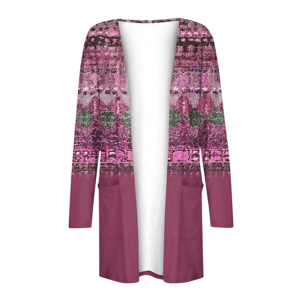 Sweter damski, damski kardigan z długim rękawem, lekki płaszcz, swobodny, jesienny, nadrukowany top, sweter z kieszeniami