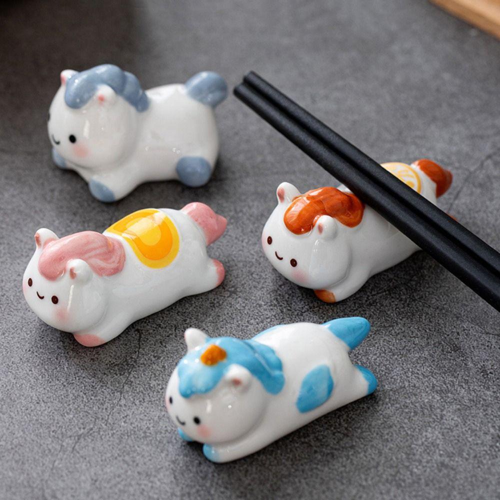 Practical Ceramic Horse Chopstick Rest Cartoon Cute Chopsticks Holder Kawaii Table Decor Spoon Rack Holder Kitchen