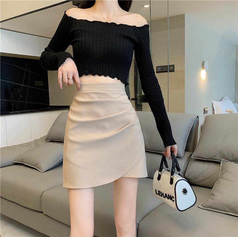 Plus Size Black Irregular High Waist Short Skirt - Autumn/Winter Slimming