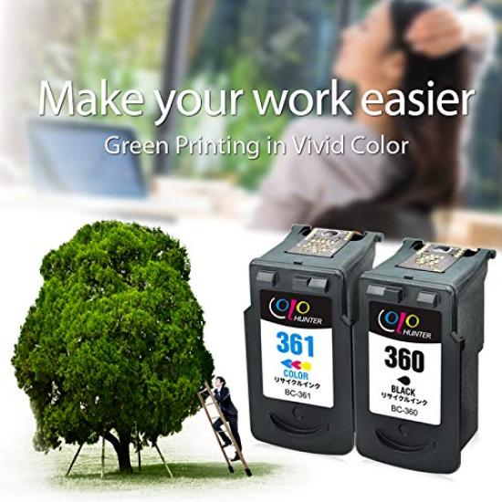 Colohunter Set of 2 for Canon Recycled Ink Cartridges with Remaining Ink Level Compatible with PIXMA Printers BC-360XL + BC-361XL (Black + Color)