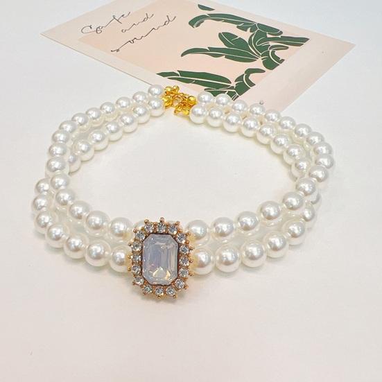 Pet Necklace Sparkling Rhinestone Pet Fake Pearl Collar Stylish Double Layered Dogs Cats Necklace Pet Supplies