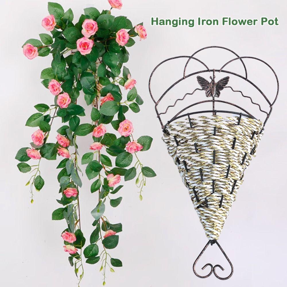 Hul Hengende Jern Blomsterpotte Metall Hengende Kurv Potte Slitesterk Hengende Veggkurv Hjem Hage
