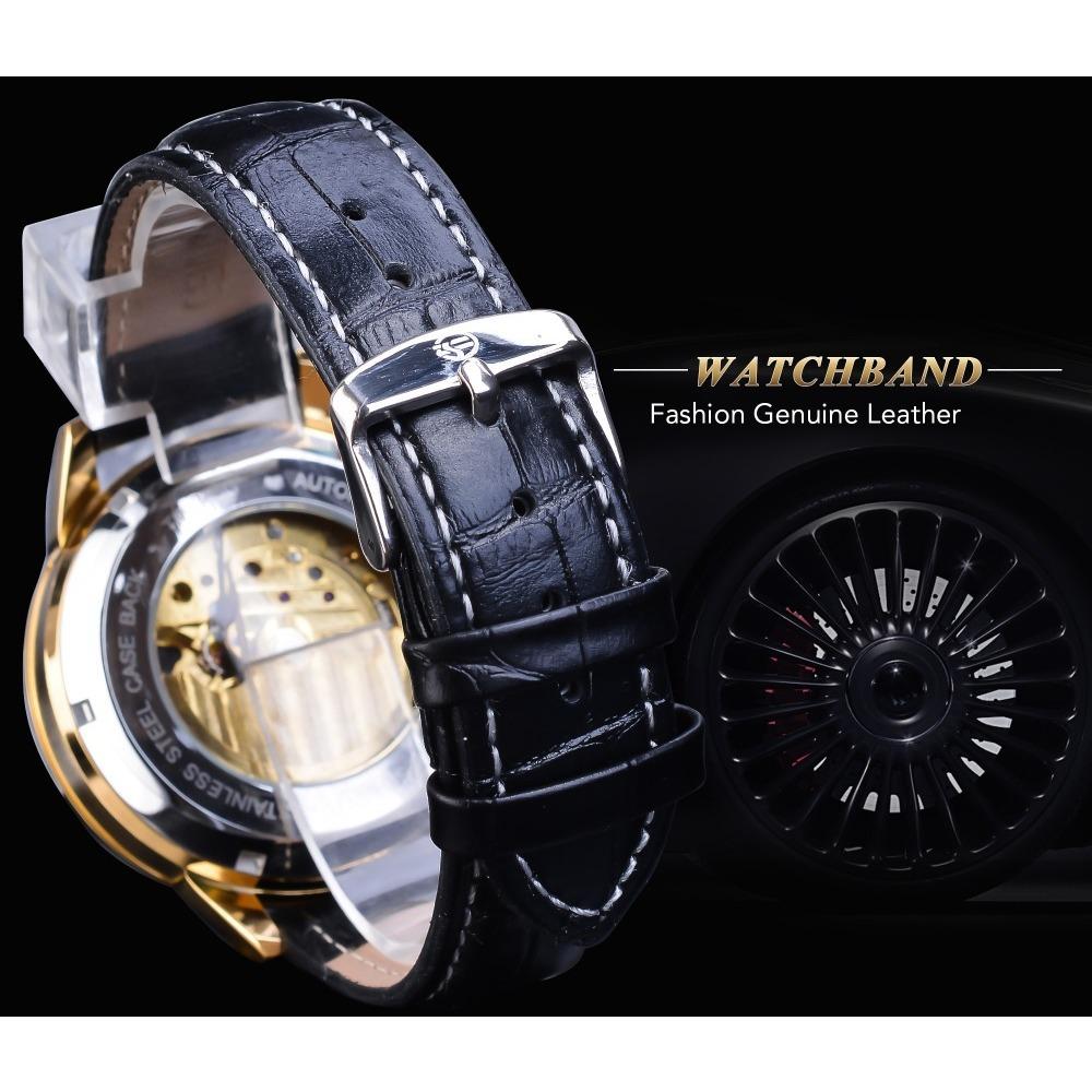 Forsining Men's Fashion Casual Hollow Moon Phase Carved Hollow Automatic Mechanical Watch GMT1177-2-A