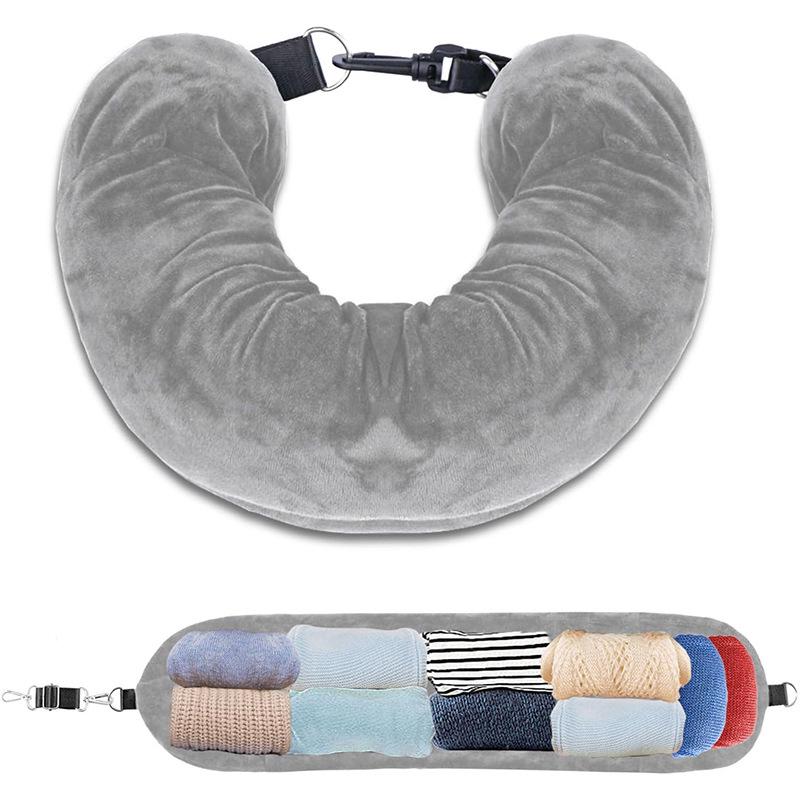 Cross-border U-shaped Travel Pillow with Soft Plush and Clothes Storage