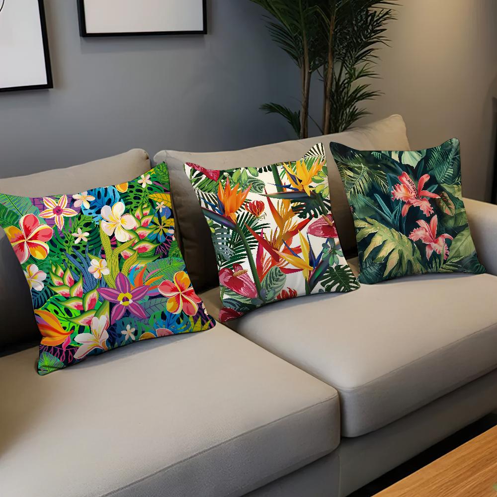 Fashion Tropical Jungle Flowers Plants Comfortable Soft Pillow Case for Sofa Living Room Home Office Decor and Protective Covers