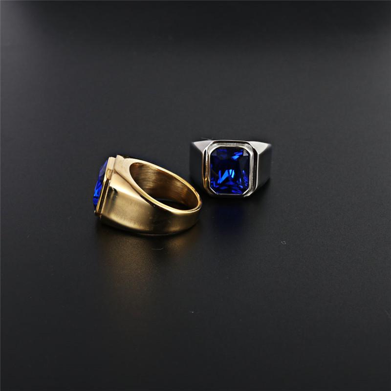 Titanium Steel Square Gem Ring - Red & Black Sapphire Punk Rock Design