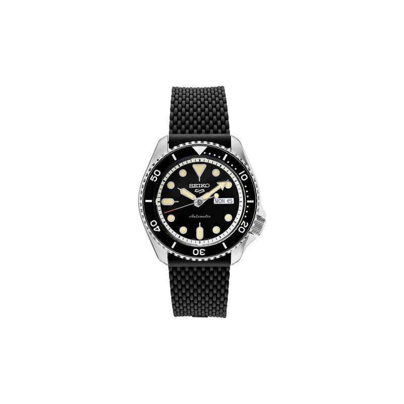 SEIKO Automatic silicone strap men s watch black dial srpd95 чёрный