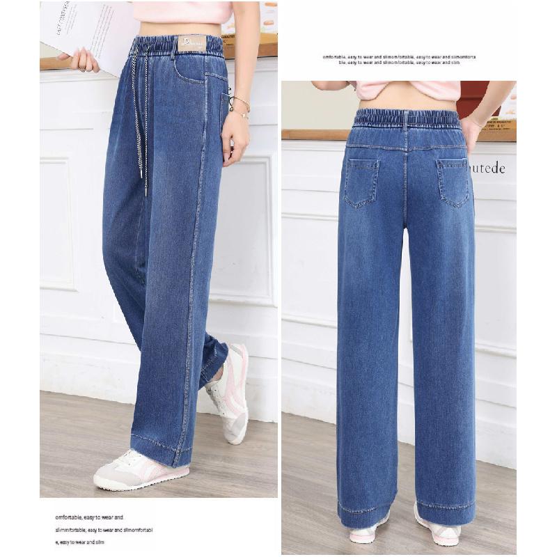 Summer Thin Denim Straight Pants for Women 2026 New High-Waisted Light Blue Wide-Leg Loose Casual Pants