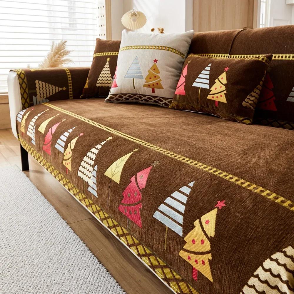 

Christmas Tree Sofa Cover Nordic Style All Season Universal Seat Cushion Pad Non Slip Chenille Wear Resistant Sofa Slipcover 45x45cm pillowcase