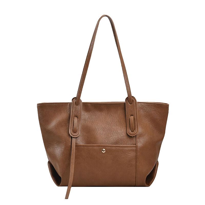 Urban Solid Color Tote Bag For Women With Pu Material And Double Shoulder Straps For Daily Use