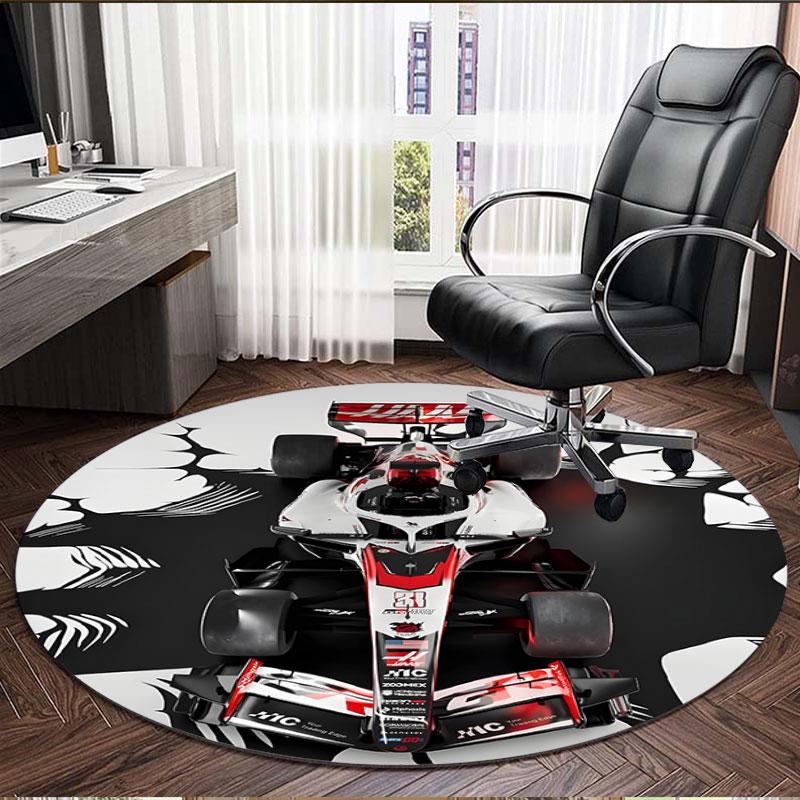 Haas F1 Racing Team Print Round Rug, Washable Floor Carpet, For Entryway Dorm Laundry Room Office Study, Home Decor Birthday Christmas Gift