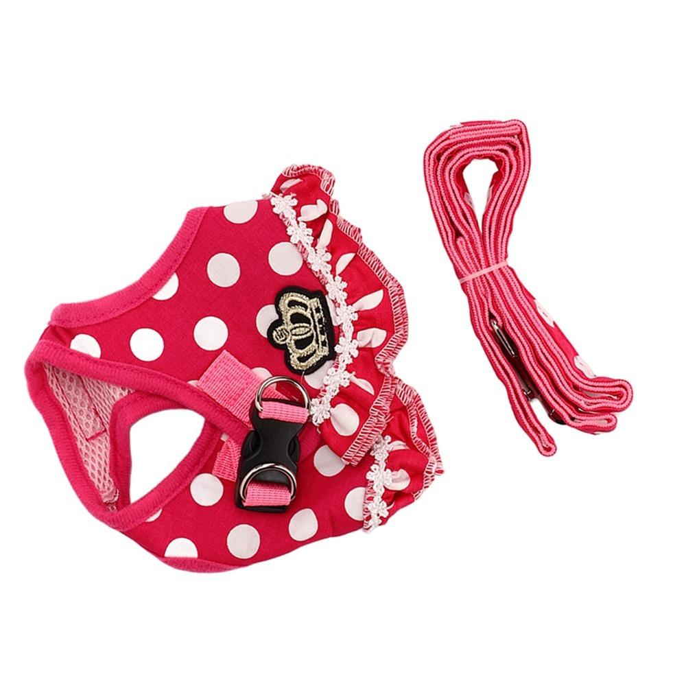 Pink Tone Small Dog Vest Harness Polka Dot Print Puppy Outdoor Harness Daily Walking
