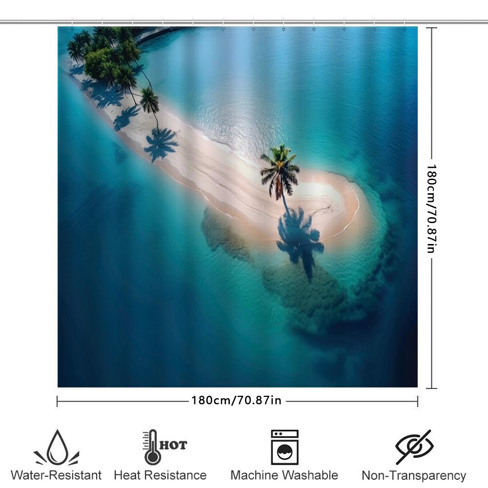 3D Printed Beach Shower Curtain Waterproof Fabric For Bathroom Decor Ocean Blue Tropics With Palm Trees, Size180 X 200 Cm (70X79