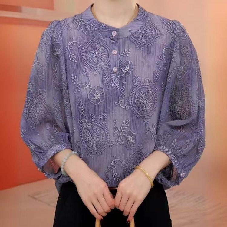 Women s 2026 Summer Chiffon Shirt: Luxury, Versatile, Anti-Aging, Stylish Top L, 90-110 Jin