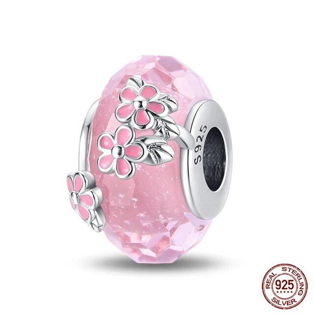 100 %925 Sterling Silver Colorful Butterfly Flower Luminous Glass Charms Beads Fitfashion Original Bracelets Fine Diy Jewelry
