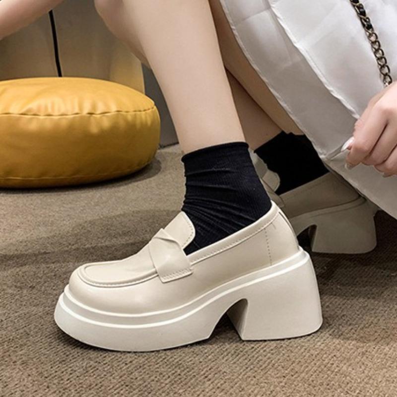 Elegant Women High Heel Platform Slip on Retro Casual Little Leather Shoes Summer Outdoor Wear City Walk Cosplay Mary Jane Shoes