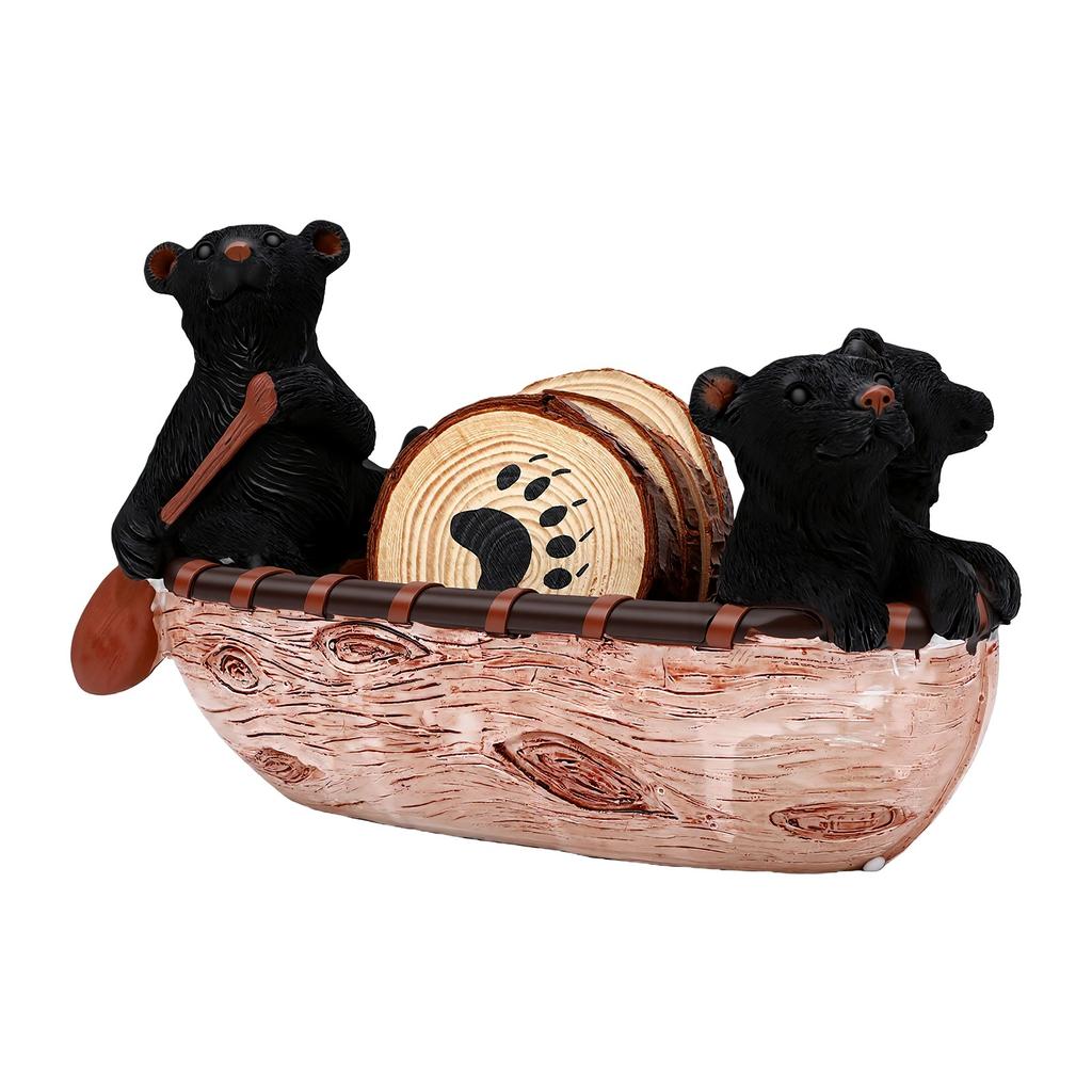 Bear Coasters Cute Canoe Rustic Heat Resistance Cup Coasters Table Decoration for Hot and Cold Beverages
