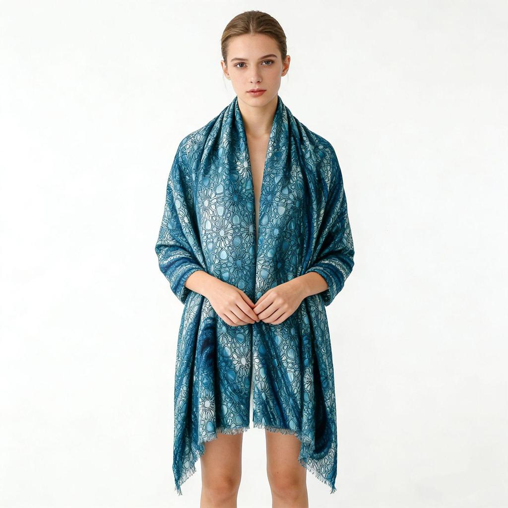 Sciarpa da Donna di Alta Gamma in Cotone e Lino con Pittura a Inchiostro, Perfetta per Primavera, Autunno e Inverno; Elegante, Caldo e Adatto all'Aria Condizionata.