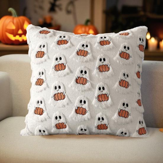Halloween Pumpkin Ghost Pillow Cover Soft Plush Pillowcase Farmhouse Throw Cushion Case Halloween Porch Decorations