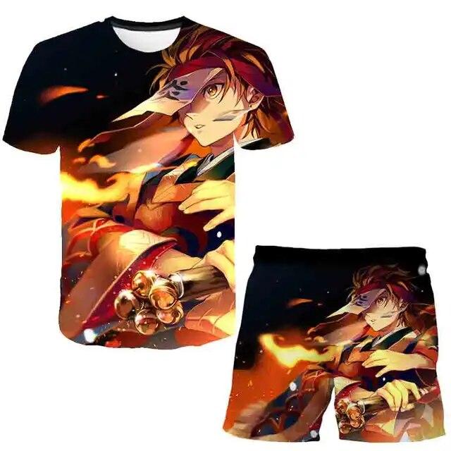 Baby Demon Slayer T shirt Clothes Summer Boys Clothing Sets Fashion T shirt+Short Pants 2pcs Suit Children Clothes Streetwear