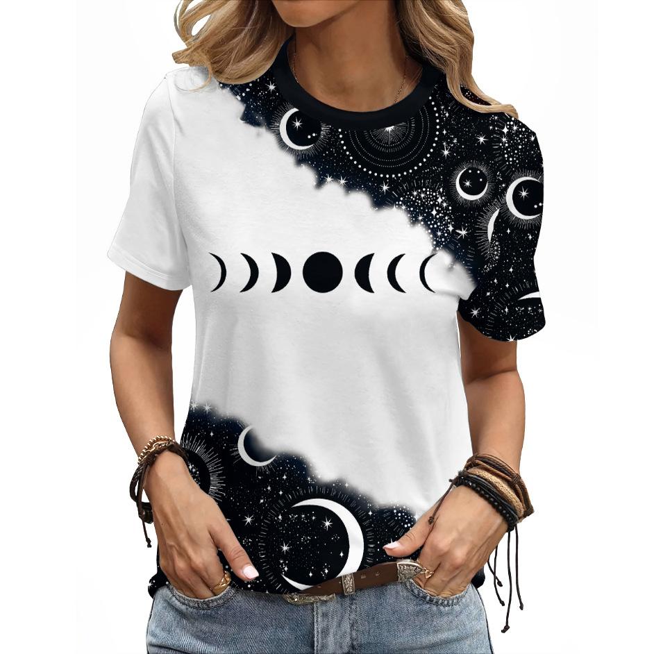Summer Round Neck Abstract Creative Patterns 3D Print Top Fashionable Casual Short Sleeved Women's T-shirts