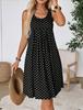 Women's Sleeveless Polka Dot Dress Round Neck Loose A-Line Casual Midi Tank Dress For Daily Beach Wear