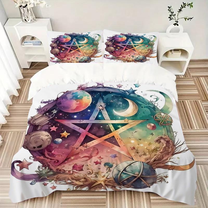 3pcs Galactic Pentagram Printed Quilt Set - Soft and Comfortable Quilt Cover for Bedroom, Guest Room and Dormitory Decorative Bedding Set