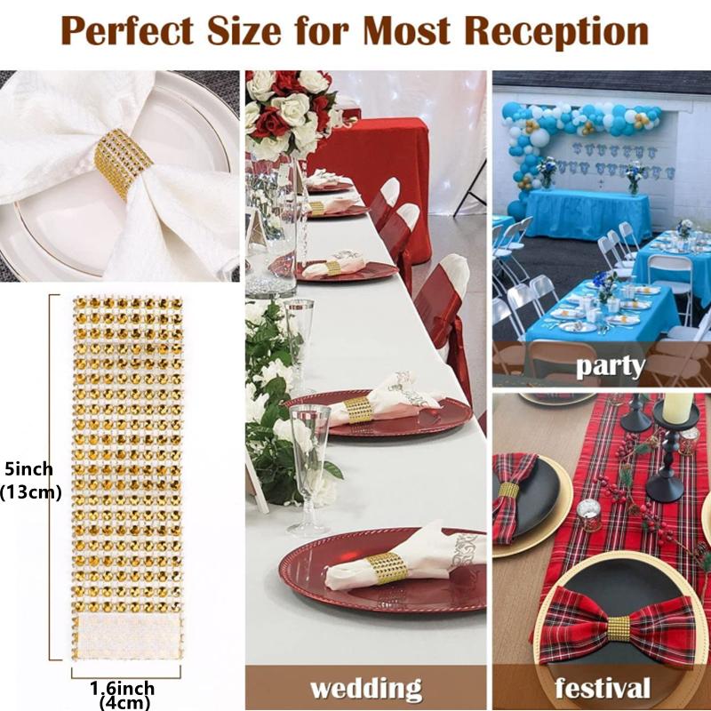New 100PCS Rhinestone Napkin Rings Bling Decoration Gifts Wedding Dinner Elegant Gold Sliver Napkin Rings Holder Party Supplies