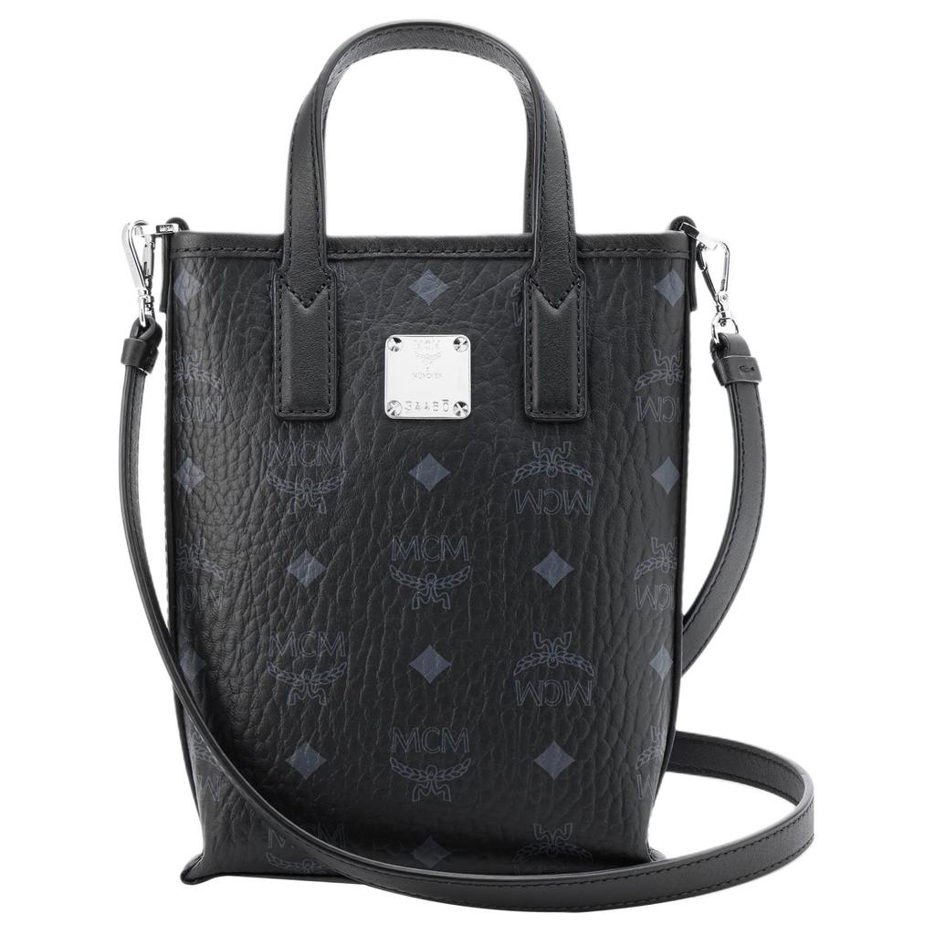 MCM Monogram Metal Logo Magnetic Closure Detachable Shoulder Strap Leather French Fry Bag Tote Crossbody Mini Women bags Black MWRAASE03BK001