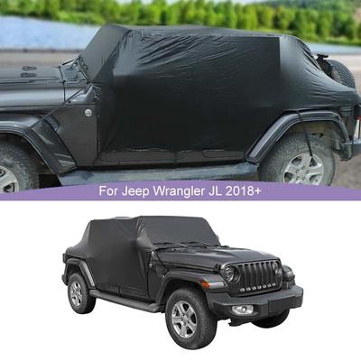 Wasserdichte Allwetter-Windschutzscheiben-Sonnenschutz-Autoabdeckung aus Leder, passend für Jeep Wrangler JL 4-Türer-Version 2018–2023, Extrerior-Zubehör