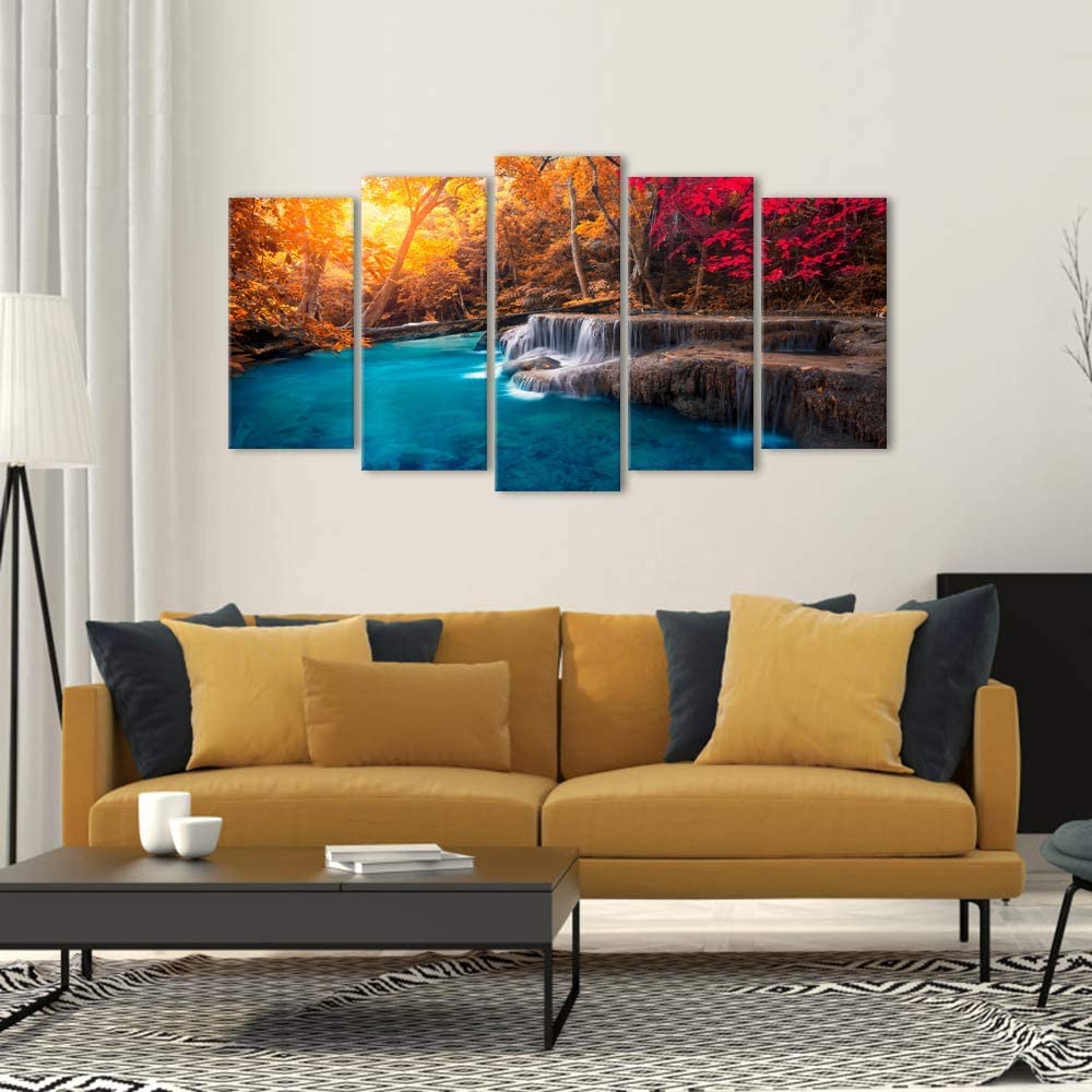 

5 шт. водопад лес красное дерево природный пейзаж пейзаж 5 шт. картины настенный художественный постер HD печать домашний декор без рамки холст