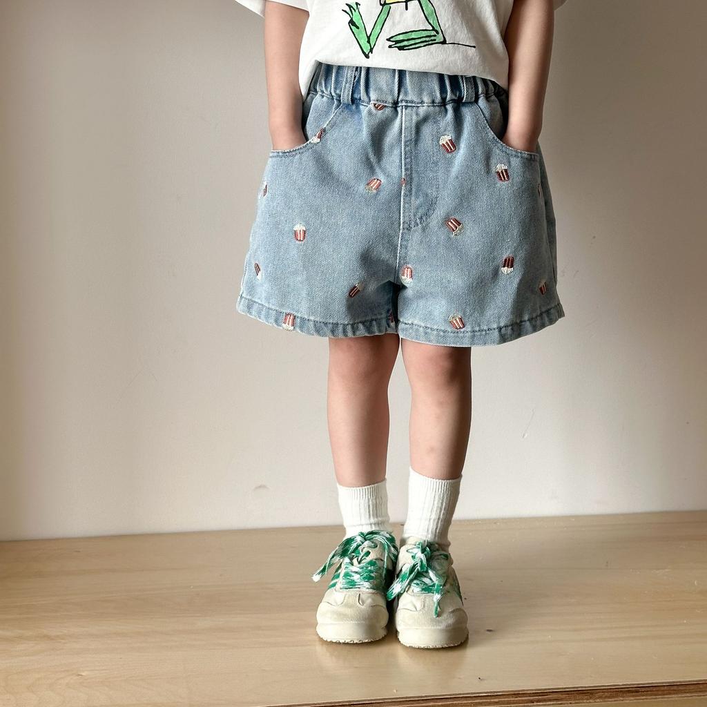 Children's Denim Shorts Embroidered Casual Pants Summer Baby Five-point Pants