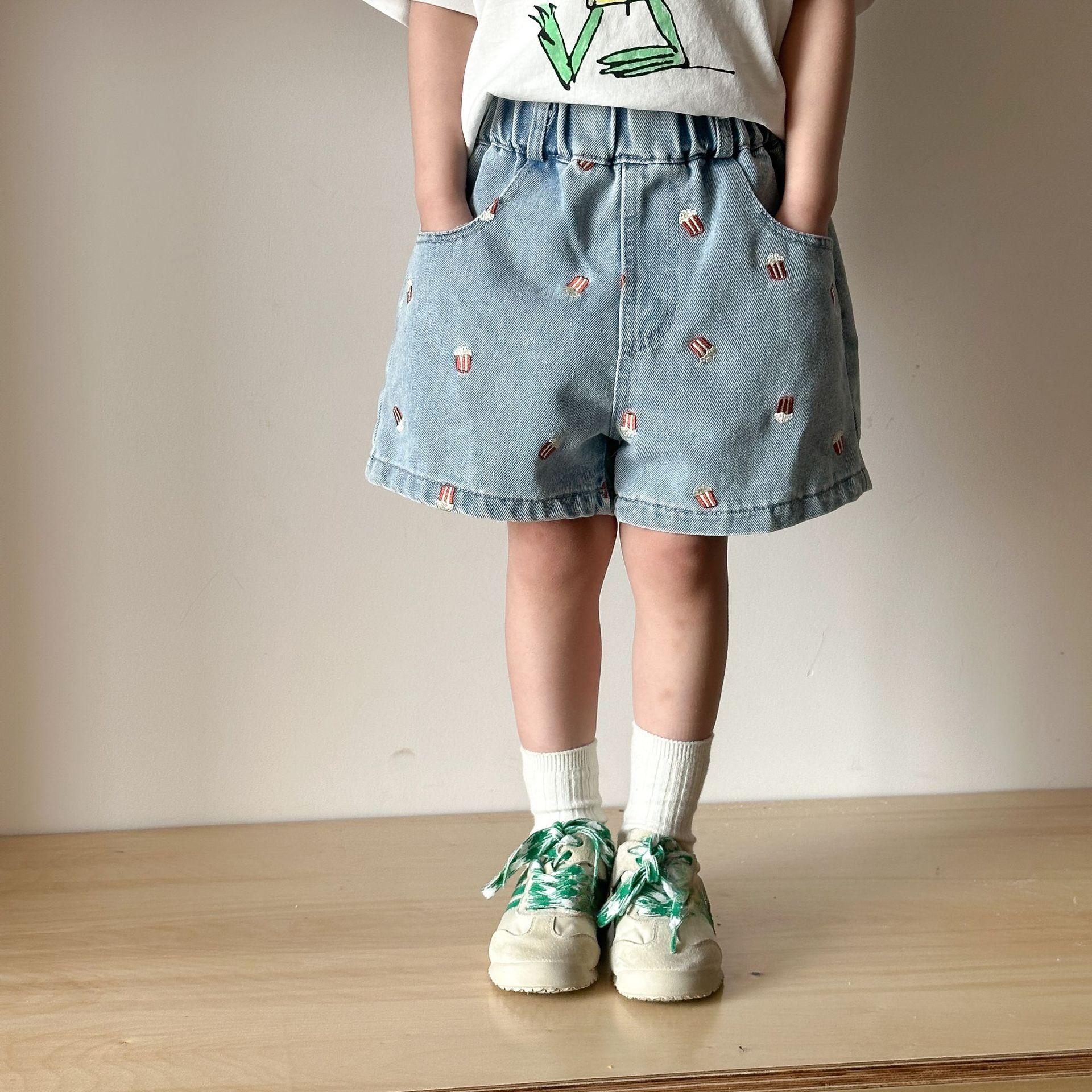 

Children s Denim Shorts Embroidered Casual Pants Summer Baby Five-point Pants 100