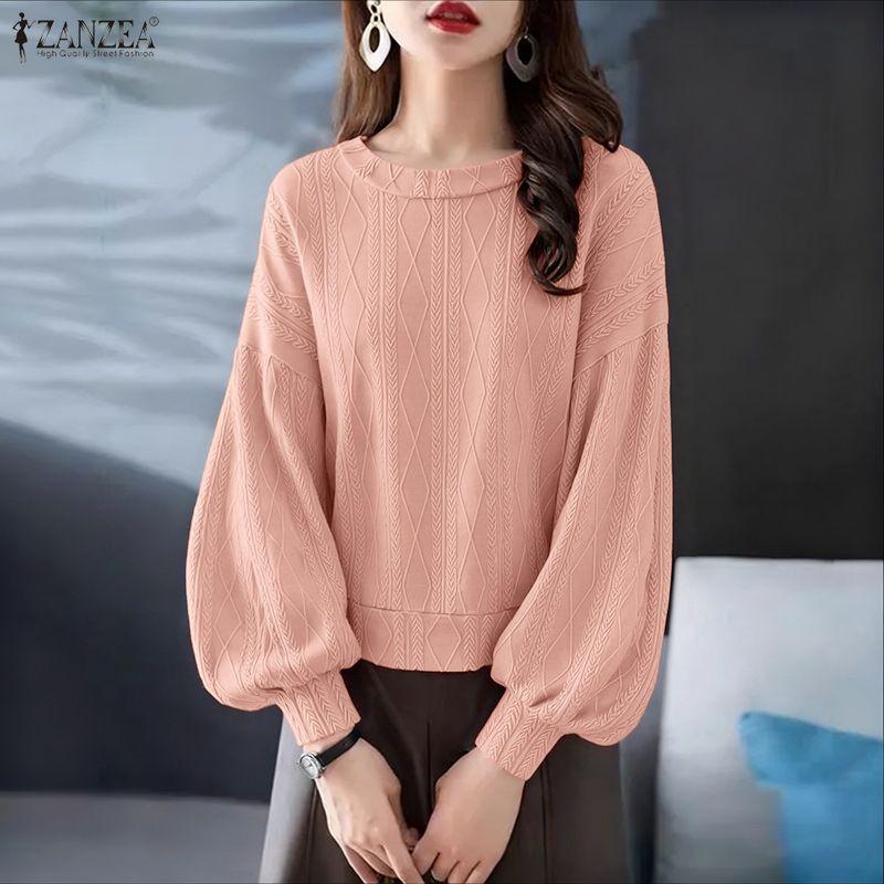 ZANZEA Women Casual Round Neck Long Sleeve Loose Pullover Blouse