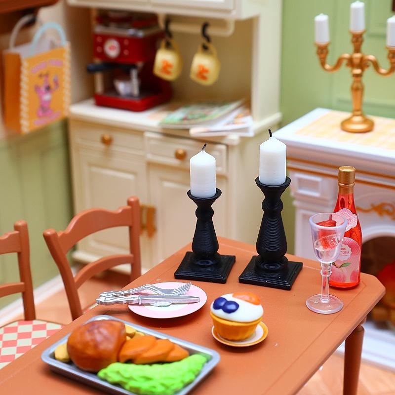 

4Pcs Doll House Decoration Mini Candle With Base Simulation Candlestick Model 1/12 Dollhouse Miniature Accessories