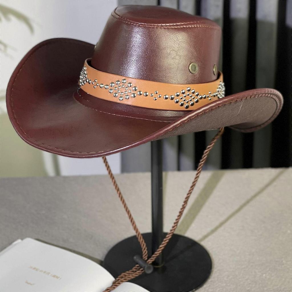 Portable Cowboy Hat Gentleman Fisherman Hat Gift for Camping Climbing Lovers Gentleman Wide Brim for Dress-up  Claret