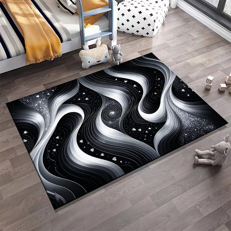 Abstract Black and White Galaxy Wave Carpet with Starry Patterns Suitable for Use As an Anti-slip for Living Room Bedroom Sofas