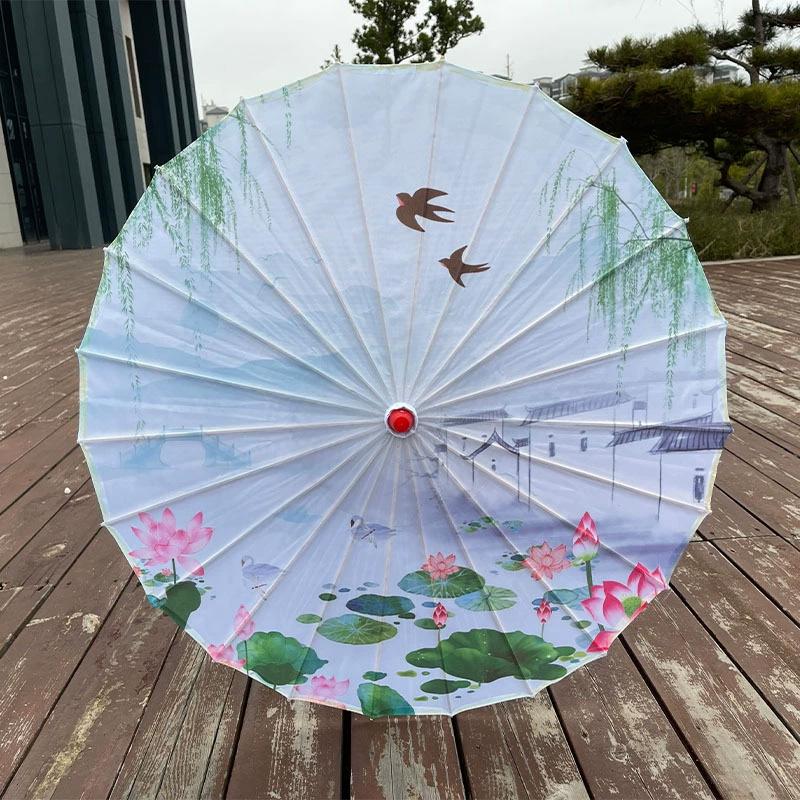 1PC Printed Photograph Props Long-handle Vintage Silk Umbrella for Hanfu Accessories Umbrella Parasol Colorful Oiled Paper