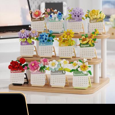 Succulent Plant Building Blocks 3D Puzzle Calendar - Educational STEM Toys for Girls Kids Students Creative Desktop Decor