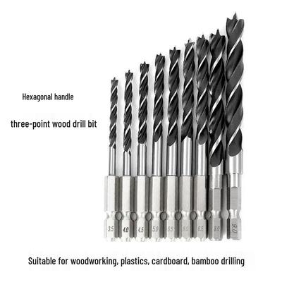 Hex Shank Three-Point Woodworking Drill Bit for Wood, Plastic, Cardboard, and Bamboo Hole Opening with Electric Drill