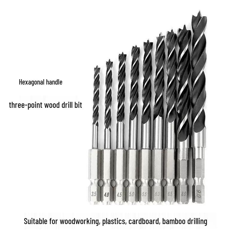 

Hex Shank Three-Point Woodworking Drill Bit for Wood, Plastic, Cardboard, and Bamboo Hole Opening with Electric Drill 3mm