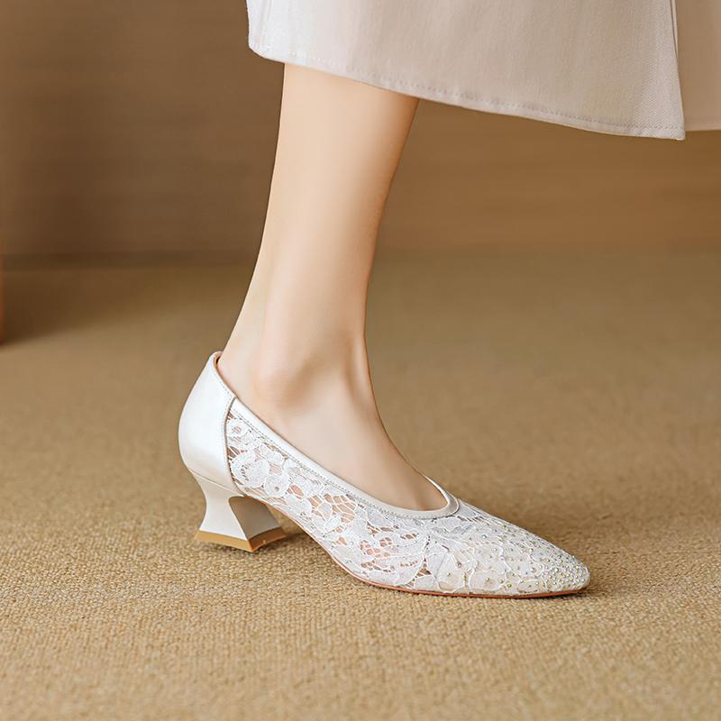 NEW Spring/Autumn Women Pumps Mesh Fabric Shoes for Women Square Toe Chunky Heel Shoes Concise High Heels Buckle Black Shoes