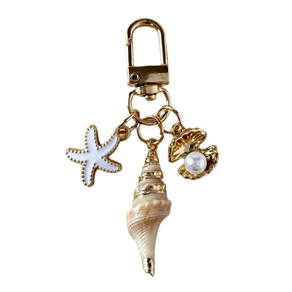 Conch Starfish Pearls Pendant Keychain Lightweight Versatile Purse Accessory Handmade Gift For Ocean Lovers