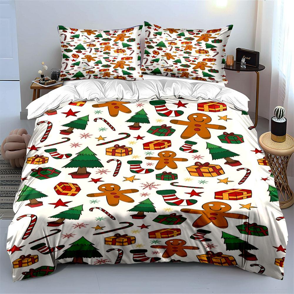 Christmas Gingerbread Pattern Bedding Duvet Cover Set Duvet Cover Pillowcases (1*Duvet Cover 2*Pillowcases, without duvet insert)
