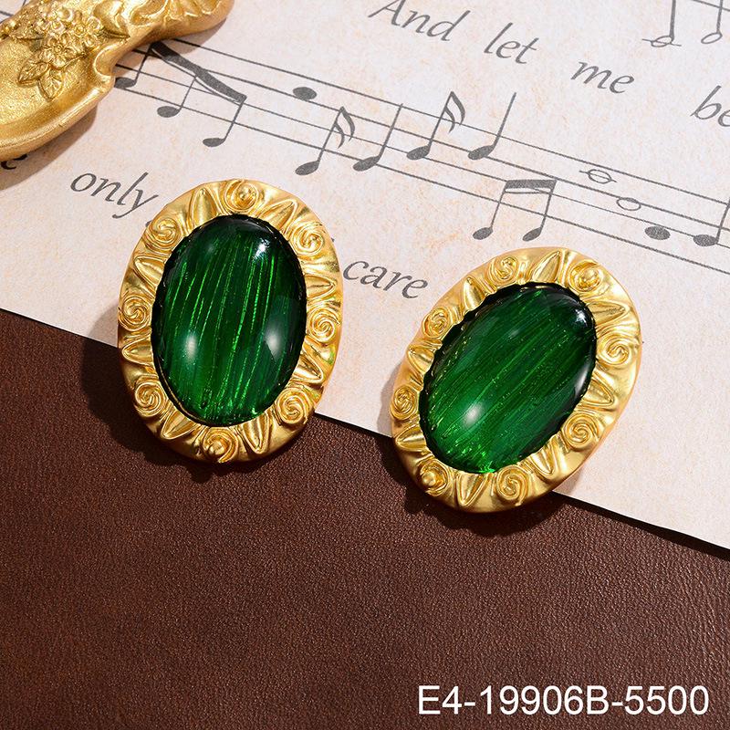 

Винтажные серьги с зеленым жемчугом и цветочной кисточкой - Женские преувеличенные пусеты из стекла 925 пробы 18K Gold