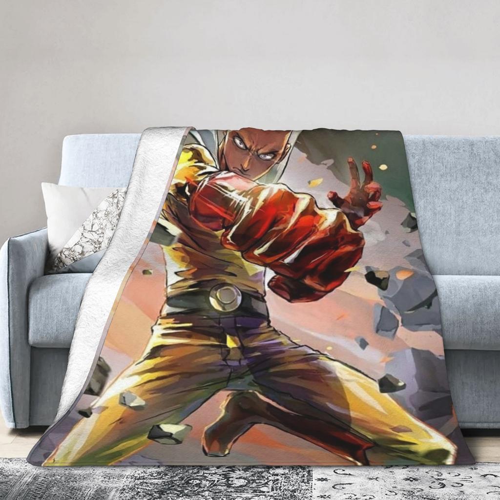 Anime One Punch Man Fleece Throw Blanket Saitama Cartoon Blankets for Home Office Lightweight Bedding Throws,