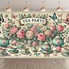 1 Piece - 8x6 Feet Elegant Tea Party Spotlight Backdrop - Vibrant Floral Design, Featuring teapotsDJH